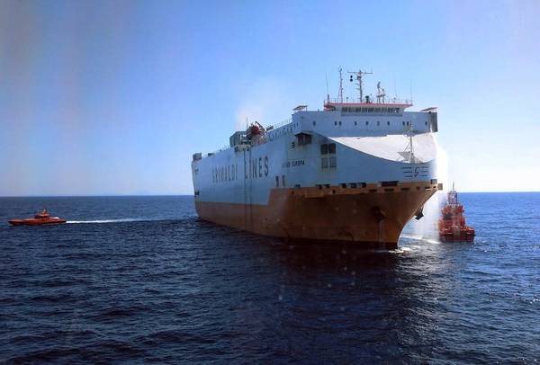 Apprezzamento dal Gruppo Grimaldi per il buon esito delle operazioni anti-incendio su nave Grande Europa