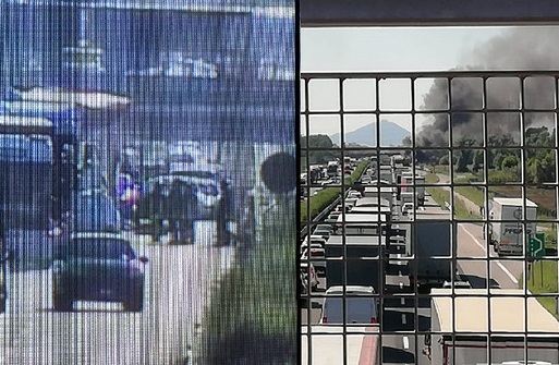 Inferno in A4, dopo l'incendio tamponamento fra Tir nello stesso tratto