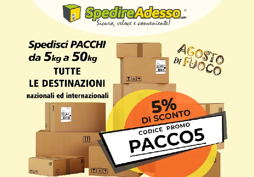 Agosto di fuoco con SpedireAdesso.com: sconto del 5 per cento su tutte le spedizioni