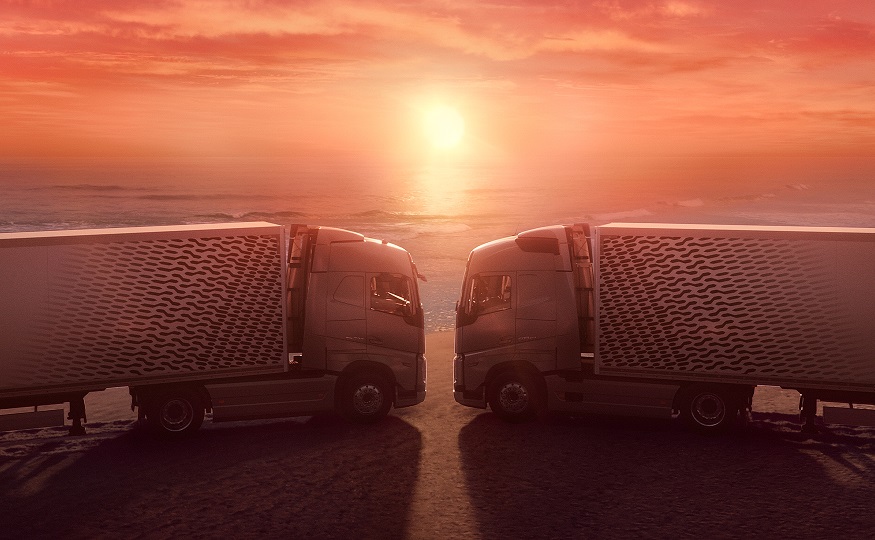 Amore a prima guida tra due camion Volvo