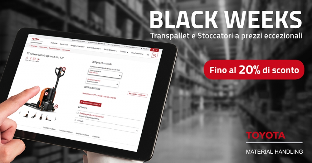 Arrivano le Black Weeks Toyota: Transpallet e Stoccatori a prezzi irripetibili