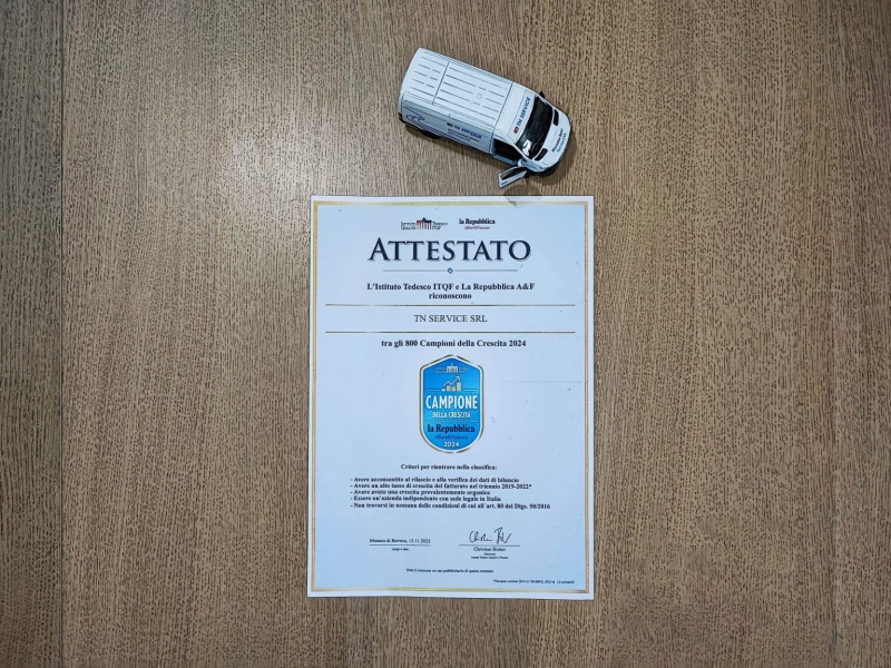 TN Service tra le 800 aziende piÃ¹ meritevoli per espansione economica
