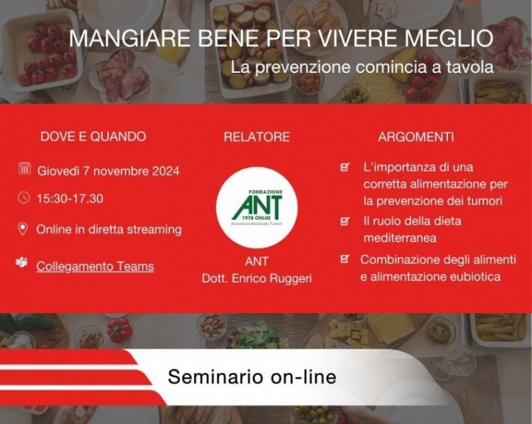 ''Mangiare bene per vivere meglio'' – Seminario on-line